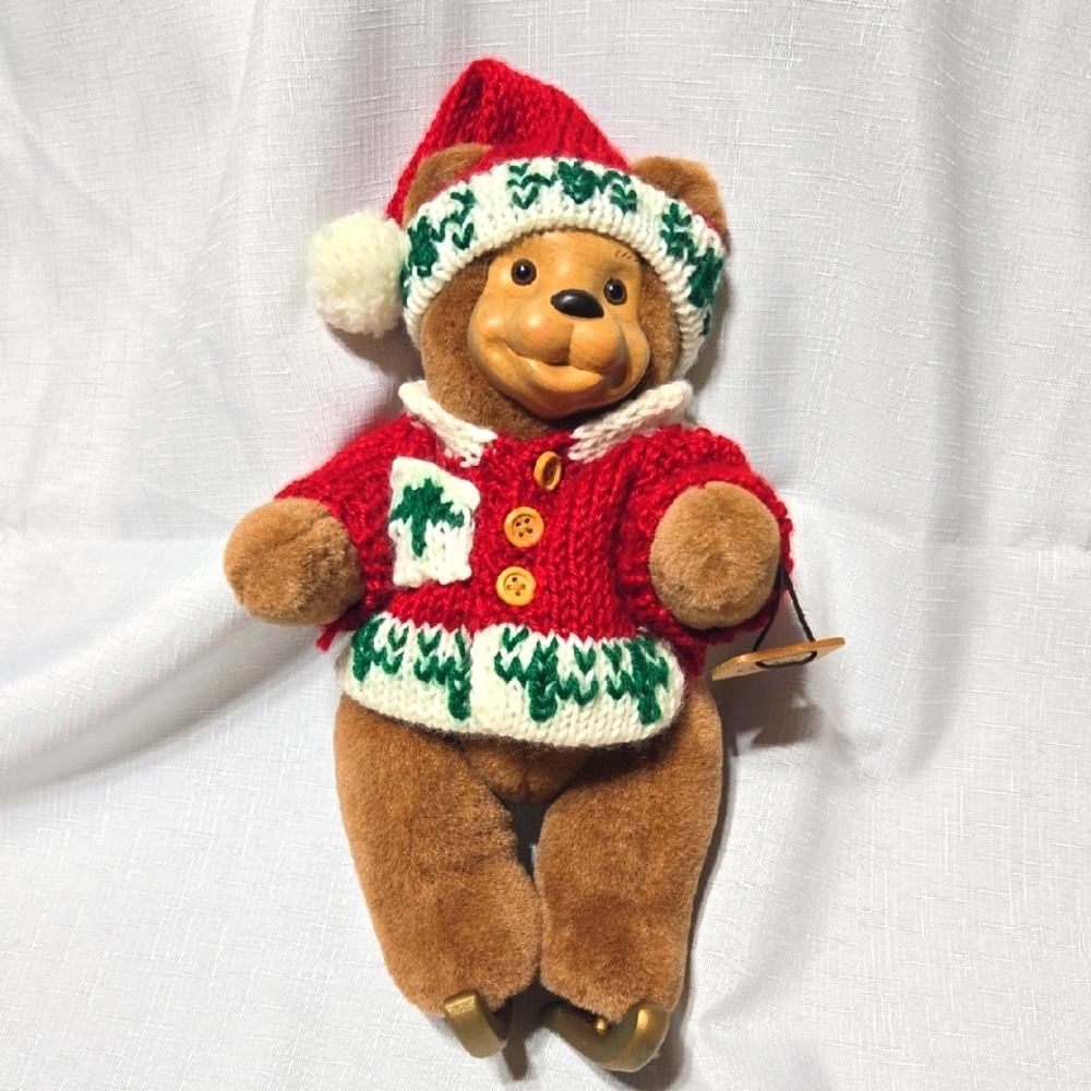Robert Raikes Danny Collectible Teddy Bear with Red Sweater and Santa Hat